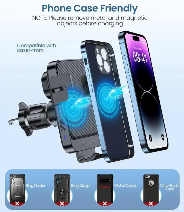 Alt view image 7 of 7 - Wireless Car Charger, MOKPR 15W Fast Charging Auto-Clamping Car Mount Universal Hands-Free Car Charger Mount for Dash Windshield Air Vent Compatible with iPhone 15/14/13/12, Samsung S23/S22/S21 Black