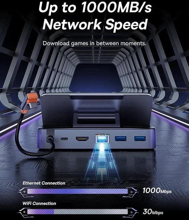 Alt view image 5 of 6 - Steam Deck Dock, Baseus 6-in-1 Docking Station for Steam Deck/ROG Ally X/Legion Go with HDMI 2.0 4K@60Hz, Gigabit Ethernet, Adjustable Stand Design, 100W PD and 3 USB-A 3.0 Ports