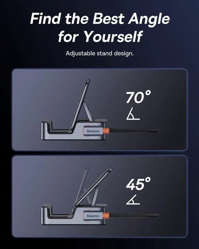 Alt view image 6 of 6 - Steam Deck Dock, Baseus 6-in-1 Docking Station for Steam Deck/ROG Ally X/Legion Go with HDMI 2.0 4K@60Hz, Gigabit Ethernet, Adjustable Stand Design, 100W PD and 3 USB-A 3.0 Ports