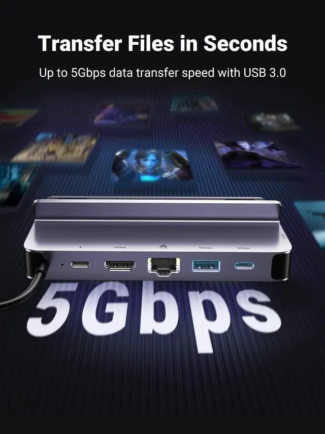 Alt view image 6 of 7 - UGREEN Steam Deck Dock, 6-in-1 USB C Docking Station with 4K@60Hz HDMI, Gigabit Ethernet, PD 100W Charging 1xUSB C 2X USB 3.0 Compatible with Steam Deck Rog Ally iPhone 15 Pro/Pro Max