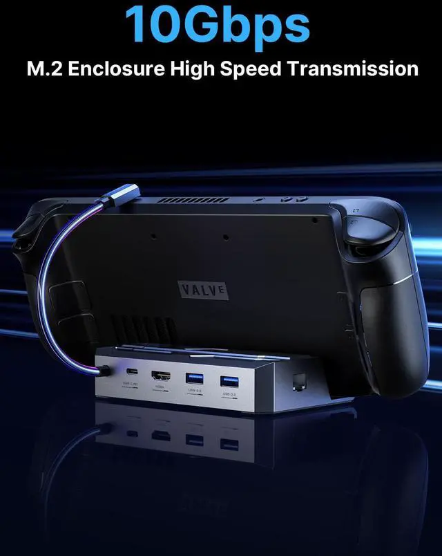 Alt view image 7 of 7 - JSAUX Steam Deck Dock with 100W Charger, 6-in-1 M.2 Docking Station for Steam Deck/ROG Ally, 4K@60Hz HDMI, Gigabit Ethernet, PD 100W, 10Gbps USB A&C 3.2, M.2 Slot (Up to 2TB)-HB0604 (SSD Not Included)