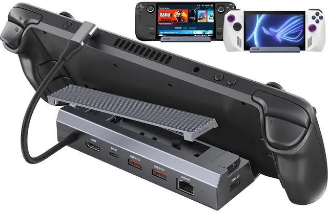 Main image of M.2 Steam Deck Dock, Steam Deck Stand(6-in-1) with HDMI 2.0 4K@60Hz, Gigabit Ethernet 1000Mbps, 10Gbps USBA 3.2, 100W USB C PD Charging, USB 2.0, 10Gbps Docking Station for Valave Steam Deck/ROG Alloy
