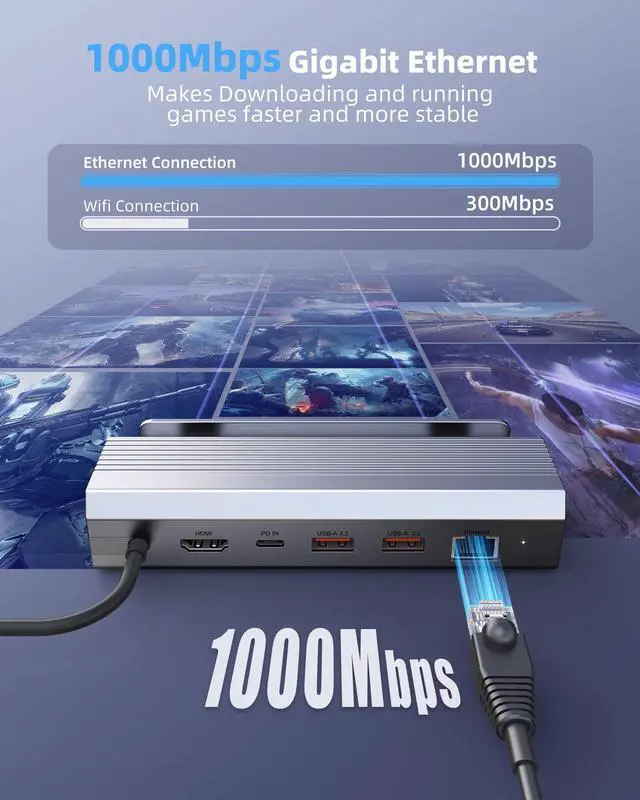Alt view image 6 of 7 - M.2 Steam Deck Dock, Steam Deck Stand(6-in-1) with HDMI 2.0 4K@60Hz, Gigabit Ethernet 1000Mbps, 10Gbps USBA 3.2, 100W USB C PD Charging, USB 2.0, 10Gbps Docking Station for Valave Steam Deck/ROG Alloy