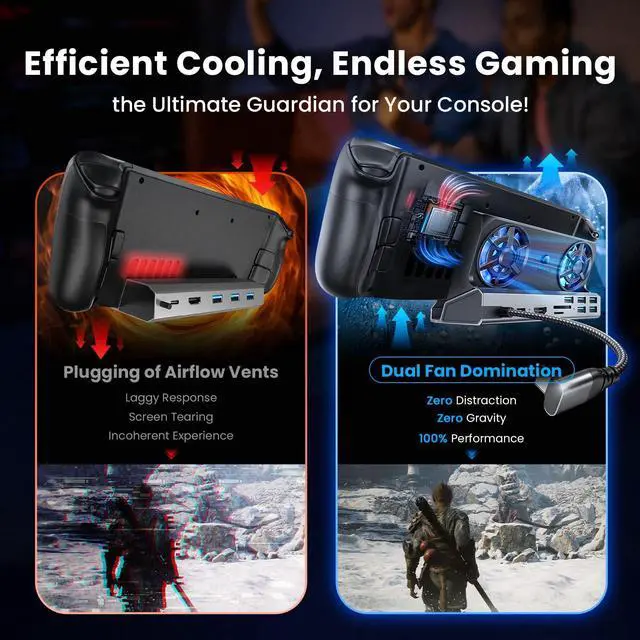 Alt view image 2 of 7 - Docking Station for Steam Deck ROG Ally with Dual Cooling Fans, 10-IN-1 Stream Deck Dock with 4K@60Hz, 1000Mbps Gigabit Ethernet, 5USB Ports and 100W Charging Port for Steam Deck OLED/Switch/Legion Go