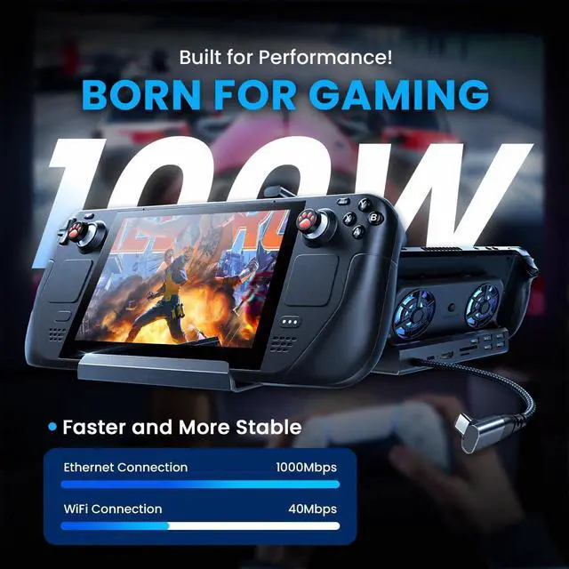 Alt view image 7 of 7 - Docking Station for Steam Deck ROG Ally with Dual Cooling Fans, 10-IN-1 Stream Deck Dock with 4K@60Hz, 1000Mbps Gigabit Ethernet, 5USB Ports and 100W Charging Port for Steam Deck OLED/Switch/Legion Go