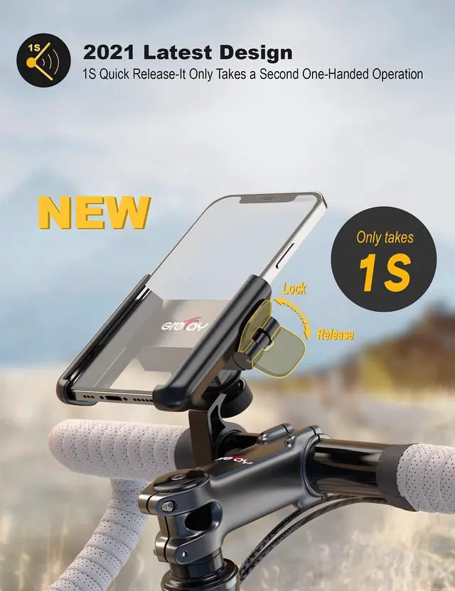 Alt view image 2 of 7 - Grefay Bike Phone Mount Universal Motorcycle Handlebar Phone Holder 1S Quick Release Anti Shake Bicycle Phone Clamp for Road Bike/MTB/Scooter with 360 Rotation for 3.5-7.0 inches Smartphone