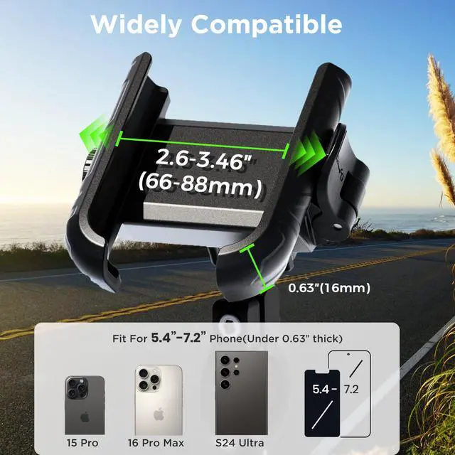 Alt view image 6 of 7 - Thlevel Bike Phone Mount Holder No Block Camera Motorcycle Cell Phone Holder Quick Lock 360° Rotate for iPhone 16 Pro Max for Samsung S25 Ultra 5.4''-7.2'' Smartphone