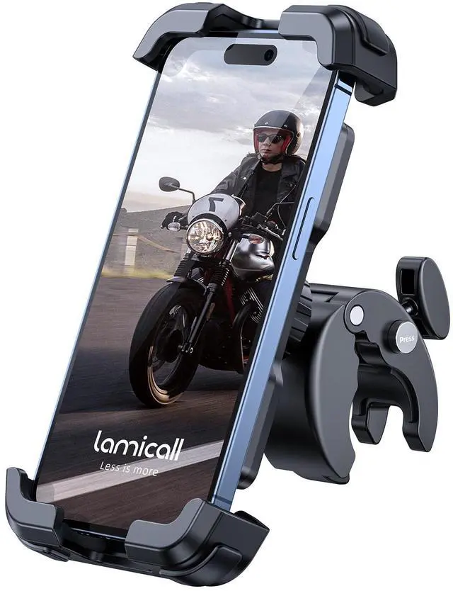 Main image of Lamicall Motorcycle Phone Mount, Bike Phone Holder - [Metal Lock] Upgrade Quick Install Handlebar Clip for Bicycle Scooter, Cell Phone Clamp for iPhone 17 16 15 Pro Max, Galaxy, 4.7-6.8" Phones