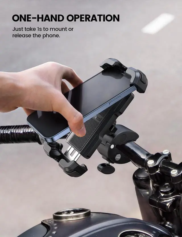 Alt view image 2 of 7 - Lamicall Motorcycle Phone Mount, Bike Phone Holder - [Metal Lock] Upgrade Quick Install Handlebar Clip for Bicycle Scooter, Cell Phone Clamp for iPhone 17 16 15 Pro Max, Galaxy, 4.7-6.8" Phones