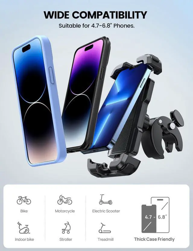 Alt view image 6 of 7 - Lamicall Motorcycle Phone Mount, Bike Phone Holder - [Metal Lock] Upgrade Quick Install Handlebar Clip for Bicycle Scooter, Cell Phone Clamp for iPhone 17 16 15 Pro Max, Galaxy, 4.7-6.8" Phones
