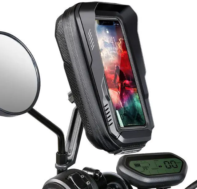 Main image of BKNOOU Motorcycle Phone Holder Waterproof Motorcycle Cell Phone Mount 360°Rotation Anti-Shake Upgrade Sun Visor Rain Cover Rearview Mirror Phone Holder Motorbike for Smartphone 4.5" to 6.9"