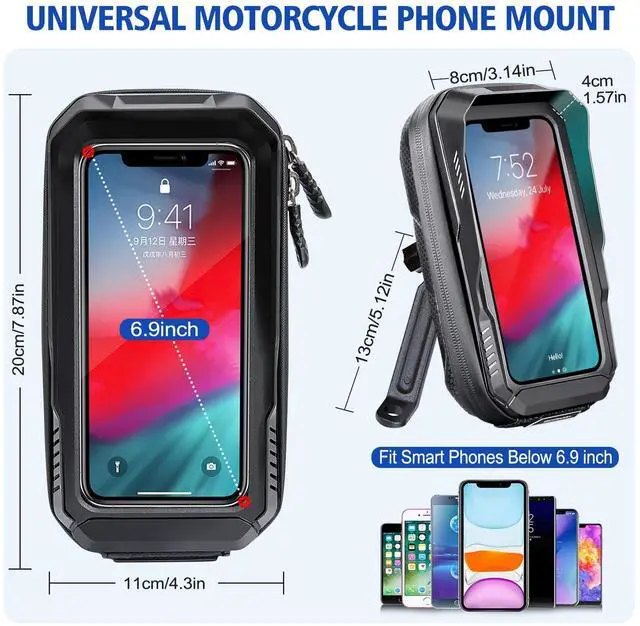 Alt view image 6 of 7 - BKNOOU Motorcycle Phone Holder Waterproof Motorcycle Cell Phone Mount 360°Rotation Anti-Shake Upgrade Sun Visor Rain Cover Rearview Mirror Phone Holder Motorbike for Smartphone 4.5" to 6.9"