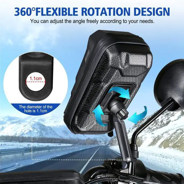 Alt view image 4 of 7 - BKNOOU Motorcycle Phone Holder Waterproof Motorcycle Cell Phone Mount 360°Rotation Anti-Shake Upgrade Sun Visor Rain Cover Rearview Mirror Phone Holder Motorbike for Smartphone 4.5" to 6.9"