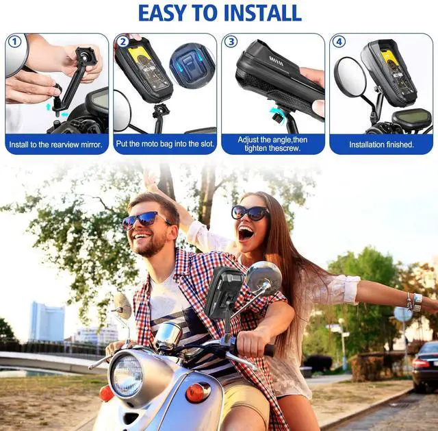 Alt view image 7 of 7 - BKNOOU Motorcycle Phone Holder Waterproof Motorcycle Cell Phone Mount 360°Rotation Anti-Shake Upgrade Sun Visor Rain Cover Rearview Mirror Phone Holder Motorbike for Smartphone 4.5" to 6.9"