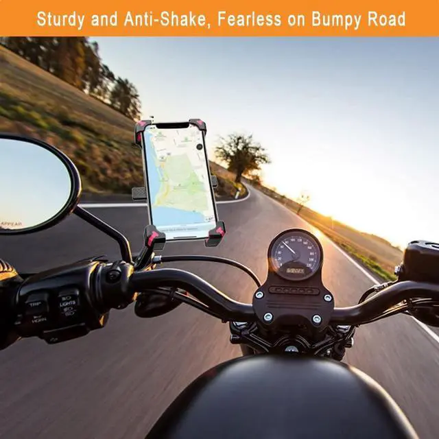 Alt view image 2 of 7 - YIUJEFDA Motorcycle Phone Mount, 1s Auto Lock and Quick Release Phone Holder for Motorcycle Moped Scooter Rear View Mirror Phone Mount for iPhone and More 4.5-6.8 inch Cell Phone