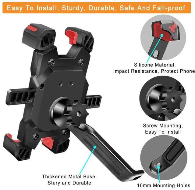 Alt view image 3 of 7 - YIUJEFDA Motorcycle Phone Mount, 1s Auto Lock and Quick Release Phone Holder for Motorcycle Moped Scooter Rear View Mirror Phone Mount for iPhone and More 4.5-6.8 inch Cell Phone