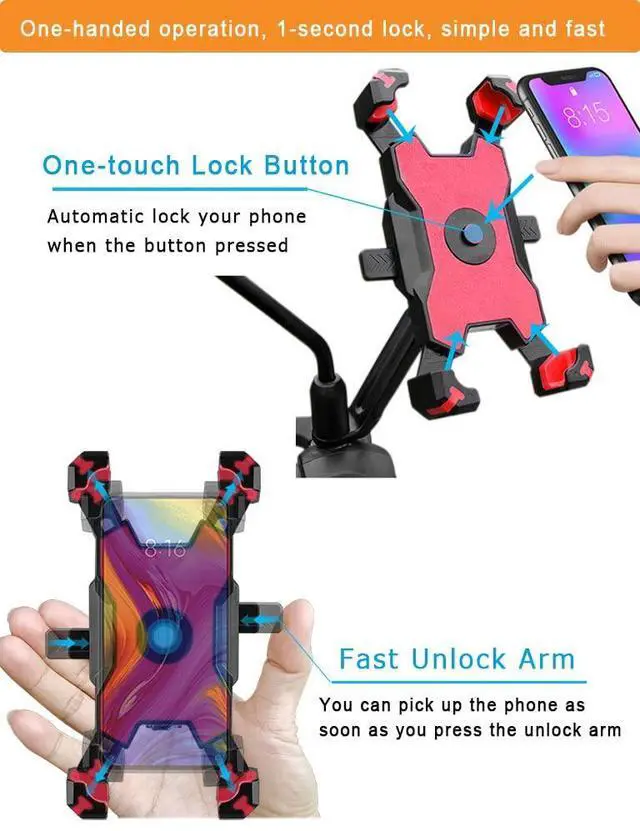 Alt view image 4 of 7 - YIUJEFDA Motorcycle Phone Mount, 1s Auto Lock and Quick Release Phone Holder for Motorcycle Moped Scooter Rear View Mirror Phone Mount for iPhone and More 4.5-6.8 inch Cell Phone