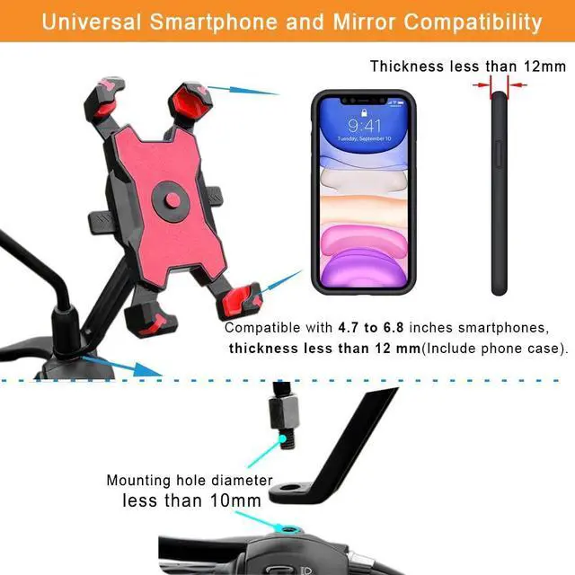 Alt view image 5 of 7 - YIUJEFDA Motorcycle Phone Mount, 1s Auto Lock and Quick Release Phone Holder for Motorcycle Moped Scooter Rear View Mirror Phone Mount for iPhone and More 4.5-6.8 inch Cell Phone