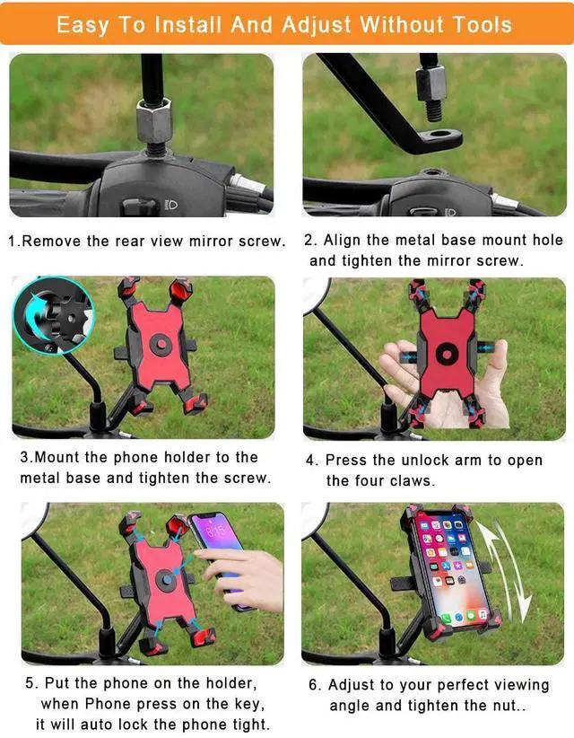 Alt view image 7 of 7 - YIUJEFDA Motorcycle Phone Mount, 1s Auto Lock and Quick Release Phone Holder for Motorcycle Moped Scooter Rear View Mirror Phone Mount for iPhone and More 4.5-6.8 inch Cell Phone