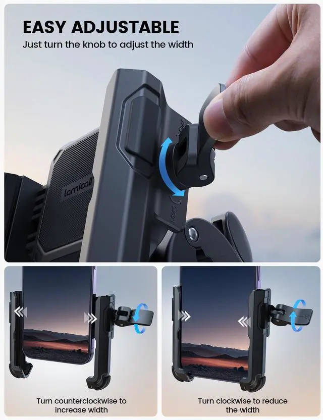 Alt view image 3 of 7 - Lamicall Motorcycle Phone Mount Holder - [Camera Friendly] [1s Lock] Bike Phone Holder Handlebar Clamp, Bicycle Scooter Phone Clip, for iPhone Air, 17, 16, 15 Pro Max, Galaxy S25 Ultra, 4.7-7" Phones