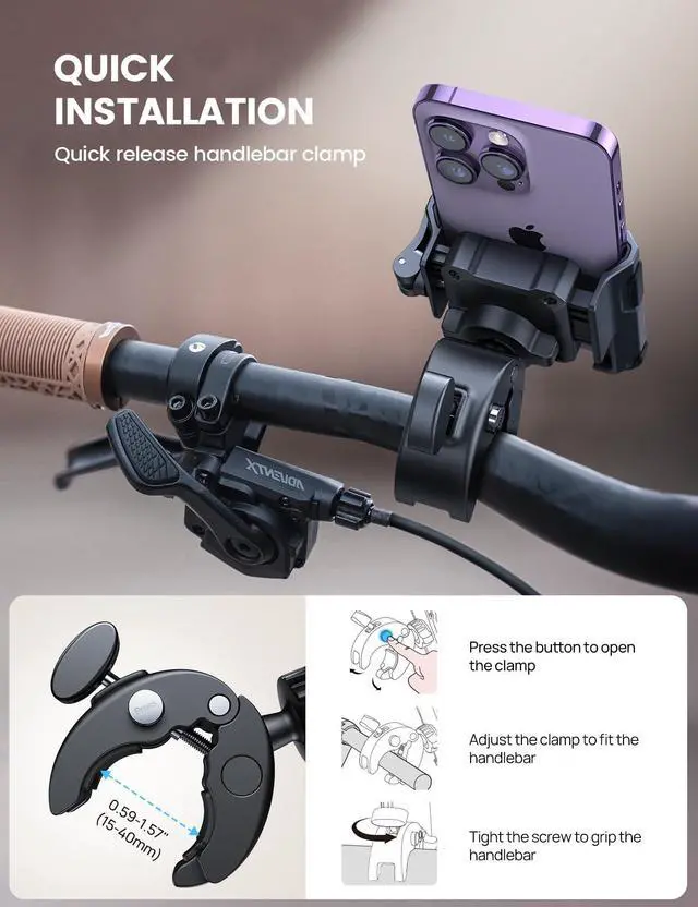 Alt view image 6 of 7 - Lamicall Motorcycle Phone Mount Holder - [Camera Friendly] [1s Lock] Bike Phone Holder Handlebar Clamp, Bicycle Scooter Phone Clip, for iPhone Air, 17, 16, 15 Pro Max, Galaxy S25 Ultra, 4.7-7" Phones