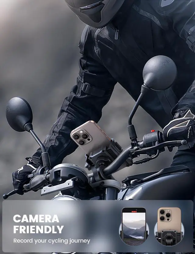 Alt view image 2 of 7 - Lamicall Motorcycle Bike Phone Mount - [No Block Camera] [1s Lock] Bike Cell Phone Holder Clamp, Bicycle Scooter Handlebar Clip, for iPhone 17 16 15 14 Pro Max, Galaxy S25 S24 Ultra, 4.7-7" Phones