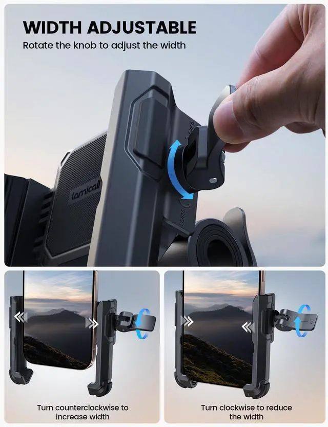 Alt view image 4 of 7 - Lamicall Motorcycle Bike Phone Mount - [No Block Camera] [1s Lock] Bike Cell Phone Holder Clamp, Bicycle Scooter Handlebar Clip, for iPhone 17 16 15 14 Pro Max, Galaxy S25 S24 Ultra, 4.7-7" Phones