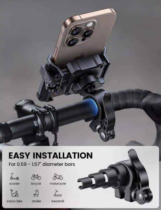 Alt view image 6 of 7 - Lamicall Motorcycle Bike Phone Mount - [No Block Camera] [1s Lock] Bike Cell Phone Holder Clamp, Bicycle Scooter Handlebar Clip, for iPhone 17 16 15 14 Pro Max, Galaxy S25 S24 Ultra, 4.7-7" Phones