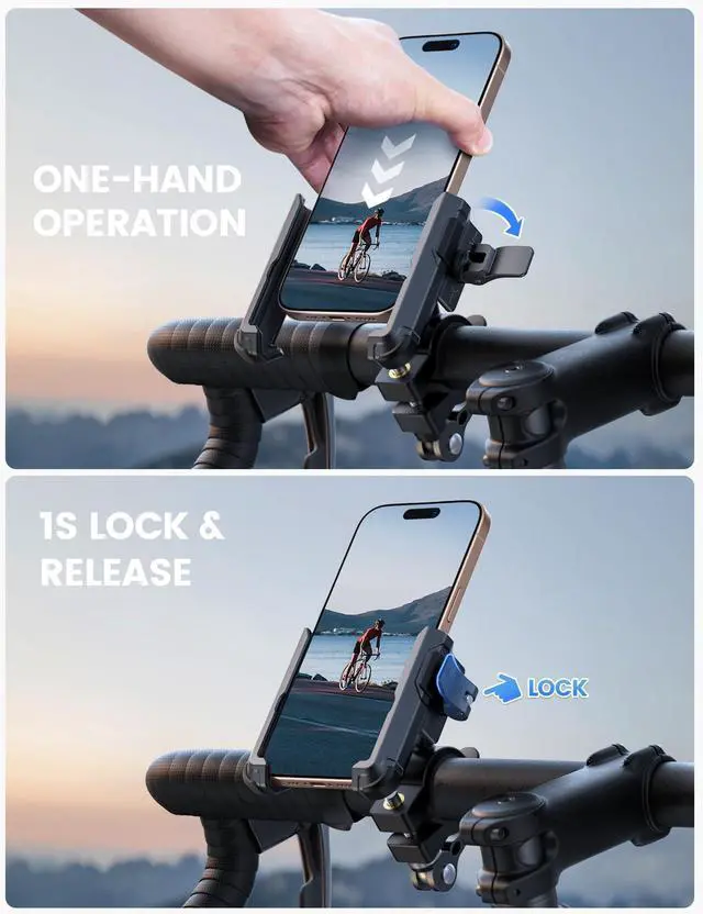 Alt view image 3 of 7 - Lamicall Motorcycle Bike Phone Mount - [No Block Camera] [1s Lock] Bike Cell Phone Holder Clamp, Bicycle Scooter Handlebar Clip, for iPhone 17 16 15 14 Pro Max, Galaxy S25 S24 Ultra, 4.7-7" Phones