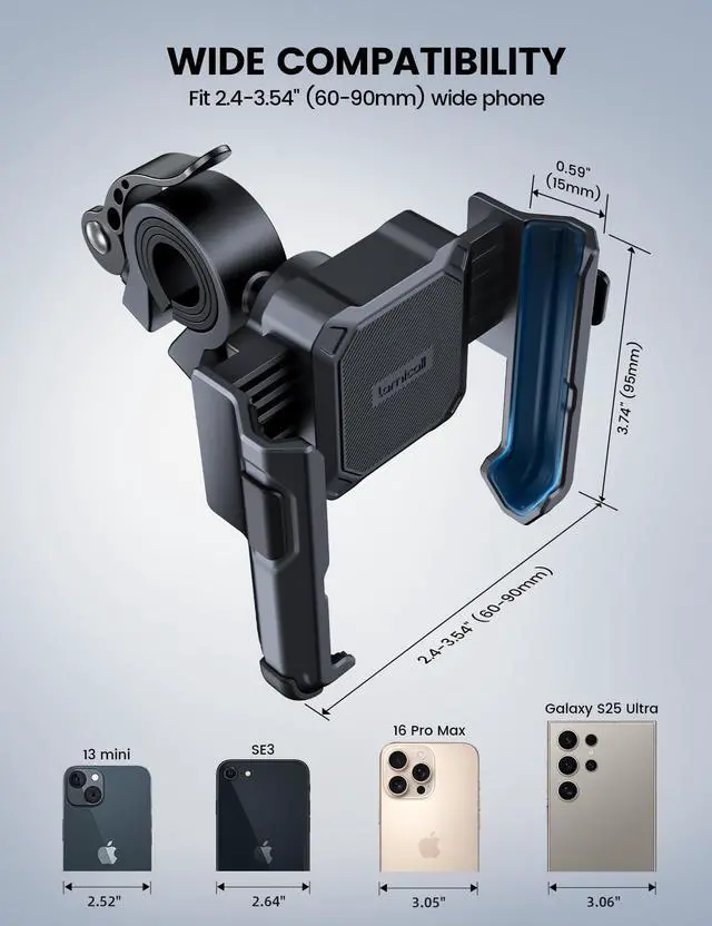 Alt view image 5 of 7 - Lamicall Motorcycle Bike Phone Mount - [No Block Camera] [1s Lock] Bike Cell Phone Holder Clamp, Bicycle Scooter Handlebar Clip, for iPhone 17 16 15 14 Pro Max, Galaxy S25 S24 Ultra, 4.7-7" Phones
