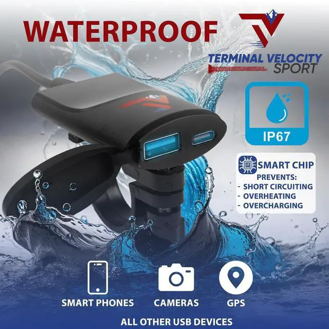 Alt view image 7 of 7 - Motorcycle Phone Mount with USB Charger (3.257") Waterproof Cell Phone Holder for Motorcycle, ATV, Snowmobile 12V Dual USB-C Fast Charging Includes Mirror Mount & Rain Cover