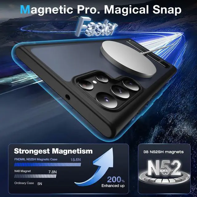 Alt view image 4 of 7 - FNDMIL for Samsung Galaxy S22 Ultra Case with MagSafe [Adjustable Kickstand] [Charge While Standing] [Military Shockproof] Translucent Matte Soft Silicone Bumper for S22 Ultra Phone Case Slim, Black