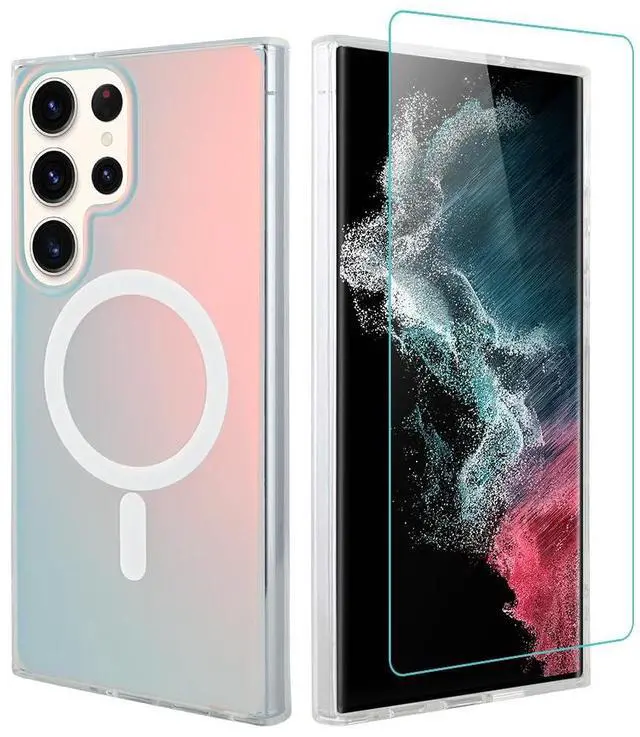 Alt view image 2 of 7 - AIGOMARA Designed for Samsung Galaxy S22 Ultra Case [Compatible with Magsafe] [Fluorescent Iridescent Color] Slim Shockproof Translucent Matte Protective Phone Case for Women Girls 6.8 Inch