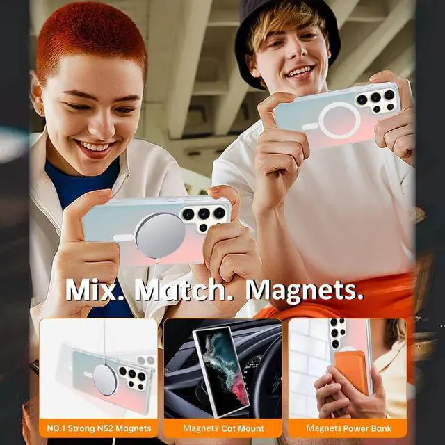 Alt view image 6 of 7 - AIGOMARA Designed for Samsung Galaxy S22 Ultra Case [Compatible with Magsafe] [Fluorescent Iridescent Color] Slim Shockproof Translucent Matte Protective Phone Case for Women Girls 6.8 Inch