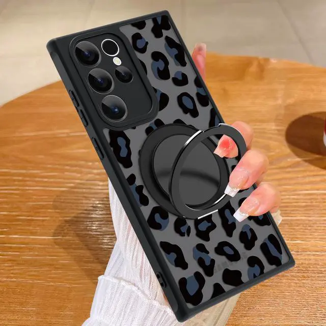 Alt view image 2 of 7 - Fiyart Designed for Samsung Galaxy S22 Ultra Case Leopard Ring Holder Kickstand Magnetic Bumper Compatible with MagSafe Camera Lens Protection for Women Men Cheetah Print 6.8"-Black