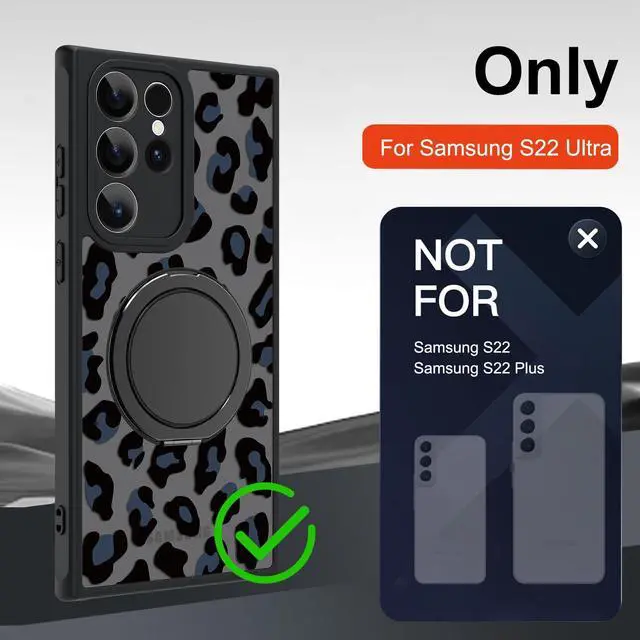 Alt view image 7 of 7 - Fiyart Designed for Samsung Galaxy S22 Ultra Case Leopard Ring Holder Kickstand Magnetic Bumper Compatible with MagSafe Camera Lens Protection for Women Men Cheetah Print 6.8"-Black