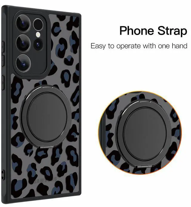 Alt view image 5 of 7 - Fiyart Designed for Samsung Galaxy S22 Ultra Case Leopard Ring Holder Kickstand Magnetic Bumper Compatible with MagSafe Camera Lens Protection for Women Men Cheetah Print 6.8"-Black