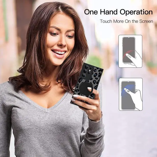 Alt view image 6 of 7 - Fiyart Designed for Samsung Galaxy S22 Ultra Case Leopard Ring Holder Kickstand Magnetic Bumper Compatible with MagSafe Camera Lens Protection for Women Men Cheetah Print 6.8"-Black