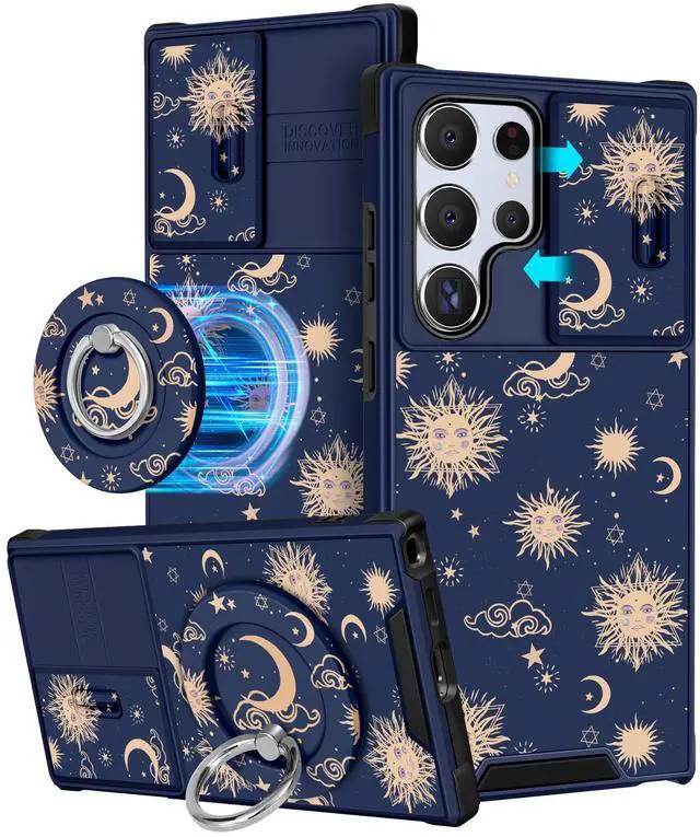 Main image of Buleens for Samsung Galaxy S22 Ultra Case 6.8 Inch - with Ring Stand & Camera Cover Aesthetic Cute Designed Women Girls Girly Sun Moon Stars for Samsung S22 Ultra Case Compatible with Magsafe