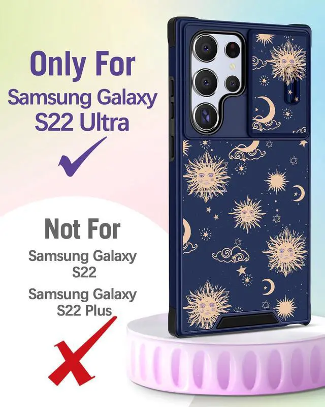 Alt view image 2 of 6 - Buleens for Samsung Galaxy S22 Ultra Case 6.8 Inch - with Ring Stand & Camera Cover Aesthetic Cute Designed Women Girls Girly Sun Moon Stars for Samsung S22 Ultra Case Compatible with Magsafe