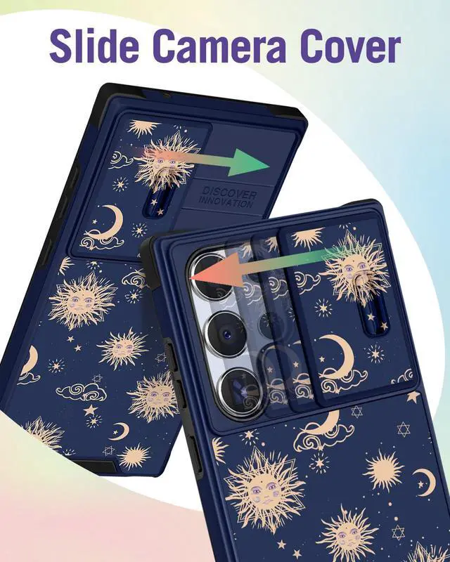 Alt view image 3 of 6 - Buleens for Samsung Galaxy S22 Ultra Case 6.8 Inch - with Ring Stand & Camera Cover Aesthetic Cute Designed Women Girls Girly Sun Moon Stars for Samsung S22 Ultra Case Compatible with Magsafe