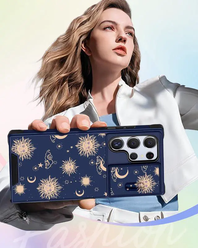 Alt view image 6 of 6 - Buleens for Samsung Galaxy S22 Ultra Case 6.8 Inch - with Ring Stand & Camera Cover Aesthetic Cute Designed Women Girls Girly Sun Moon Stars for Samsung S22 Ultra Case Compatible with Magsafe