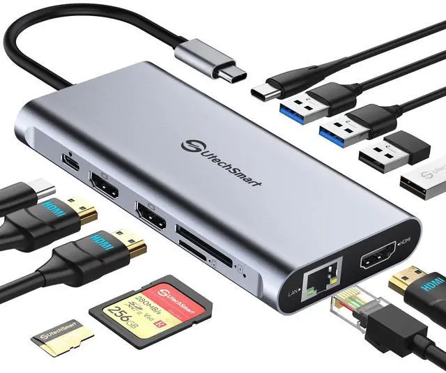 Main image of UtechSmart USB C Hub, 3 HDMI Docking Station Triple Display 12 in 1 USB C Laptop Adapter with 4K HDMI PD3.0 SD TF Card Reader Gigabit Ethernet for MacBook Pro/Air/M1/M2 & Windows