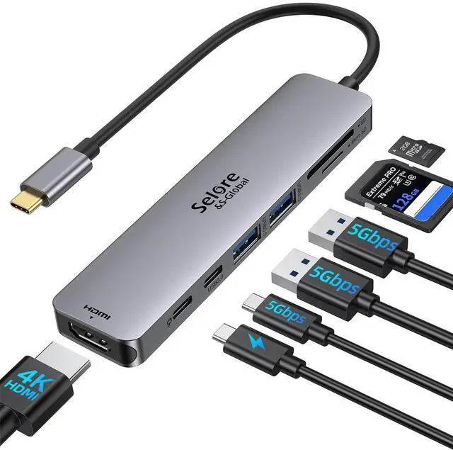 Main image of USB C Hub HDMI Adapter for MacBook Pro/Air, 7 in 1 USBC Dongle with HDMI, SD/TF Card Reader, USB C Data Port,100W PD, and 2 USB 3.0 Compatible for MacBook Pro/Air, Dell XPS, Lenovo Thinkpad.