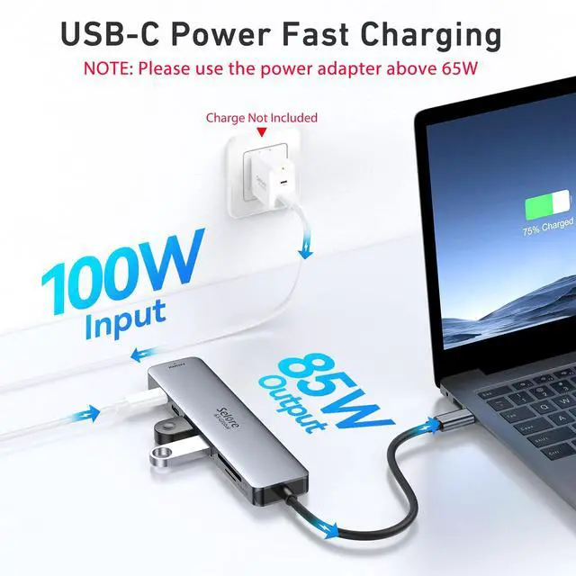 Alt view image 4 of 7 - USB C Hub HDMI Adapter for MacBook Pro/Air, 7 in 1 USBC Dongle with HDMI, SD/TF Card Reader, USB C Data Port,100W PD, and 2 USB 3.0 Compatible for MacBook Pro/Air, Dell XPS, Lenovo Thinkpad.