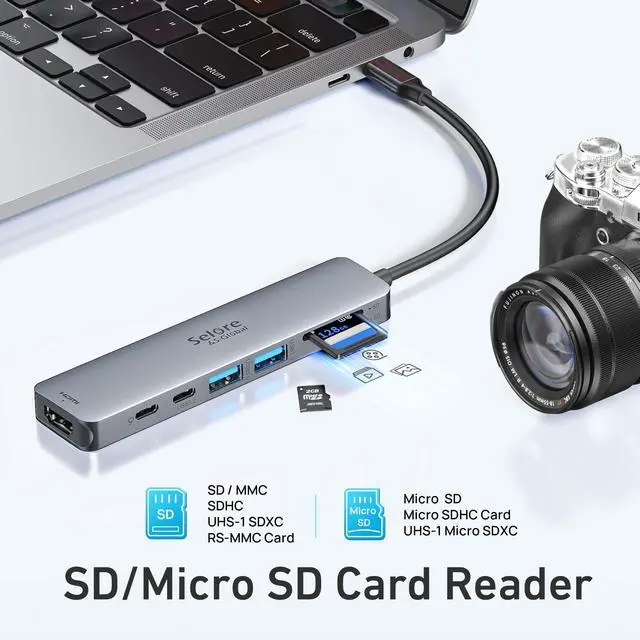 Alt view image 6 of 7 - USB C Hub HDMI Adapter for MacBook Pro/Air, 7 in 1 USBC Dongle with HDMI, SD/TF Card Reader, USB C Data Port,100W PD, and 2 USB 3.0 Compatible for MacBook Pro/Air, Dell XPS, Lenovo Thinkpad.