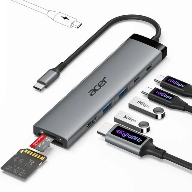 Main image of 8 in 1 USB C Hub 10Gbps, USBC to HDMI Adapter 4K@60Hz, 2×USB-C 3.2, 2×USB A 3.0 Data Transfer, 100W PD Port Type C Multiport Splitter with SD/TF Card Reader, for Laptop, PC, Desktop, iPad Pro