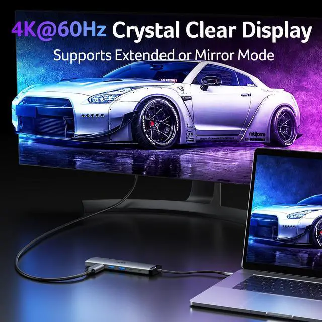 Alt view image 3 of 7 - 8 in 1 USB C Hub 10Gbps, USBC to HDMI Adapter 4K@60Hz, 2×USB-C 3.2, 2×USB A 3.0 Data Transfer, 100W PD Port Type C Multiport Splitter with SD/TF Card Reader, for Laptop, PC, Desktop, iPad Pro