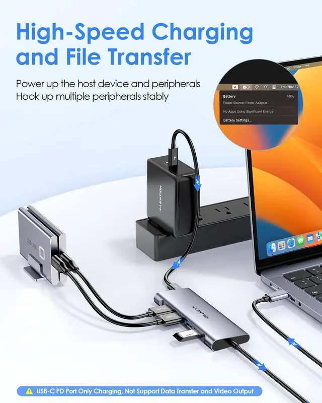 Alt view image 4 of 6 - LENTION USB C Hub, 6-in-1 USB C Dongle with 3.3ft Long Cable, 4-Port USB 3.0 Hub, 4K HDMI Adapter, 100W PD Charging, for MacBook Pro/Air, Dell XPS, HP, Chromebook, Steam Deck (C35-1M, Space Gray)
