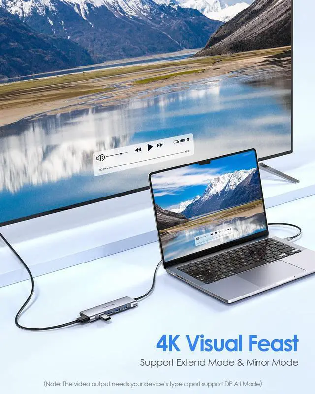 Alt view image 5 of 6 - LENTION USB C Hub, 6-in-1 USB C Dongle with 3.3ft Long Cable, 4-Port USB 3.0 Hub, 4K HDMI Adapter, 100W PD Charging, for MacBook Pro/Air, Dell XPS, HP, Chromebook, Steam Deck (C35-1M, Space Gray)